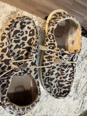 WEN Beige and Black Leopard Print Slip-On Moccasins